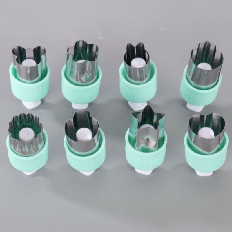 Hand Press Fruit and Vegetable Cookie Cutter 8-Piece Set, Food Shape Molds—Cyan - Image 1