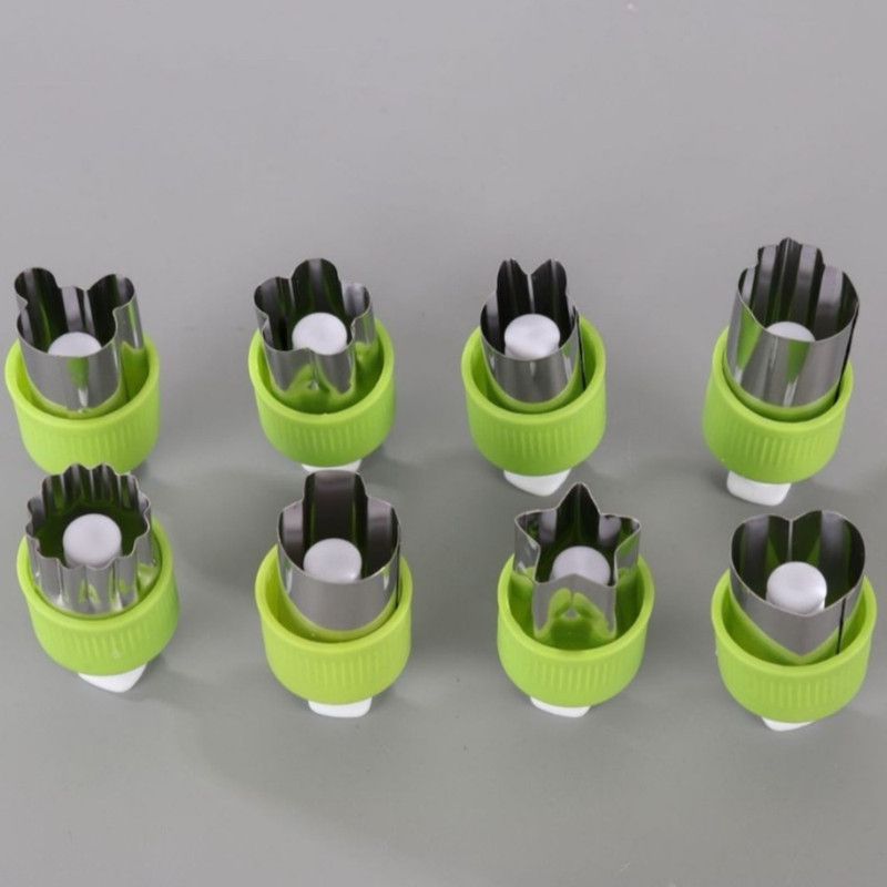 Hand Press Fruit and Vegetable Cookie Cutter 8-Piece Set, Food Shape Molds—Green - Image 1