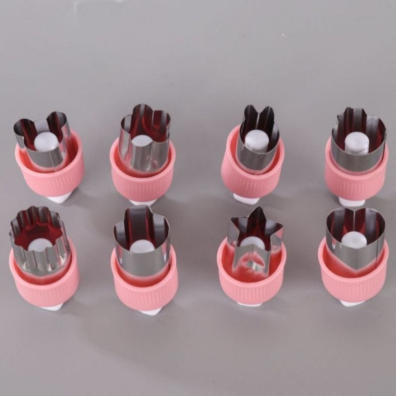 Hand Press Fruit and Vegetable Cookie Cutter 8-Piece Set, Food Shape Molds—Pink - Image 1