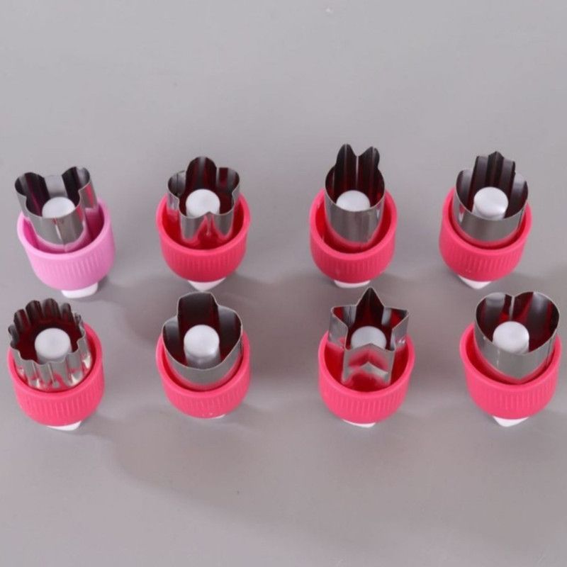Hand Press Fruit and Vegetable Cookie Cutter 8-Piece Set, Food Shape Molds—Red - Image 1