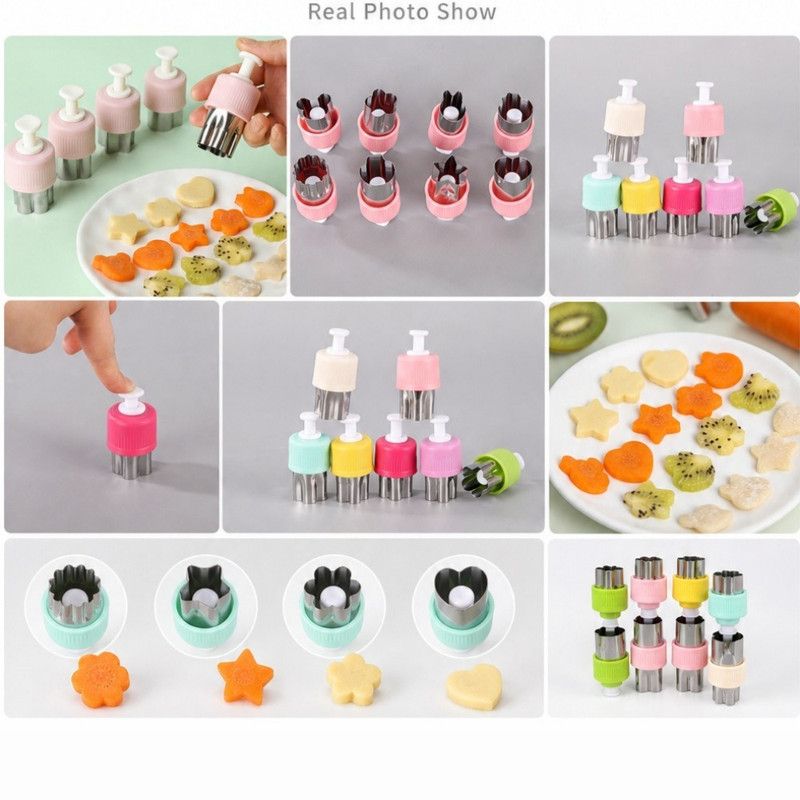 Hand Press Fruit and Vegetable Cookie Cutter 8-Piece Set, Food Shape Molds—Red - Image 5