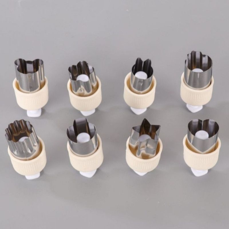 Hand Press Fruit and Vegetable Cookie Cutter 8-Piece Set, Food Shape Molds—White - Image 1