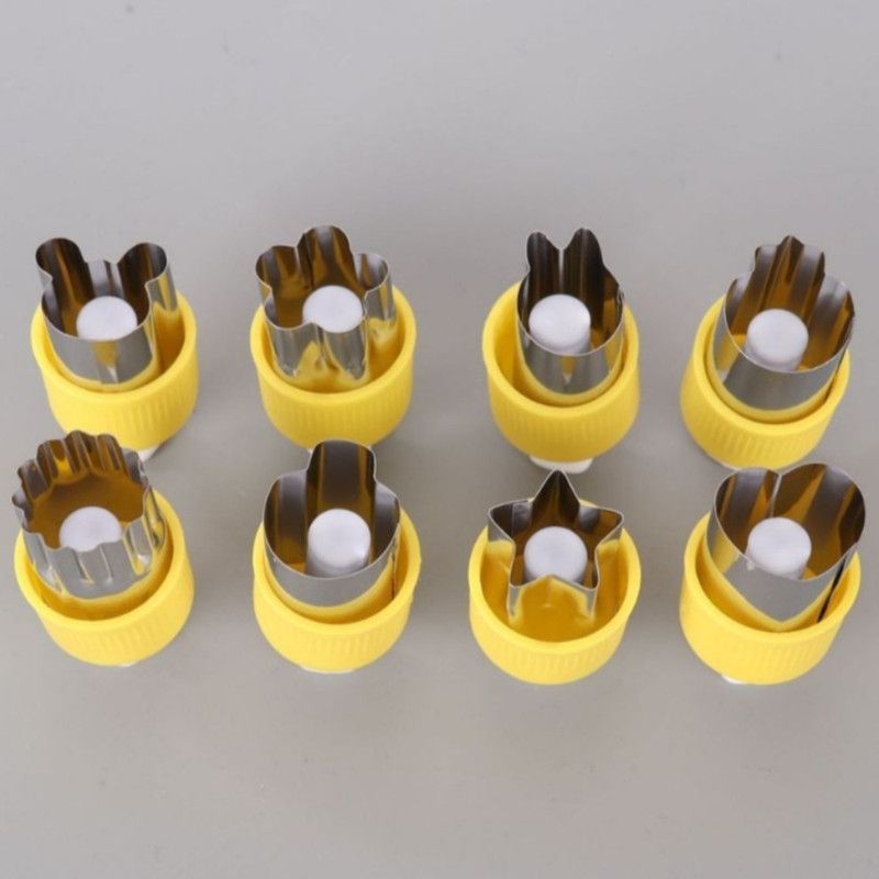 Hand Press Fruit and Vegetable Cookie Cutter 8-Piece Set, Food Shape Molds—Yellow - Image 1