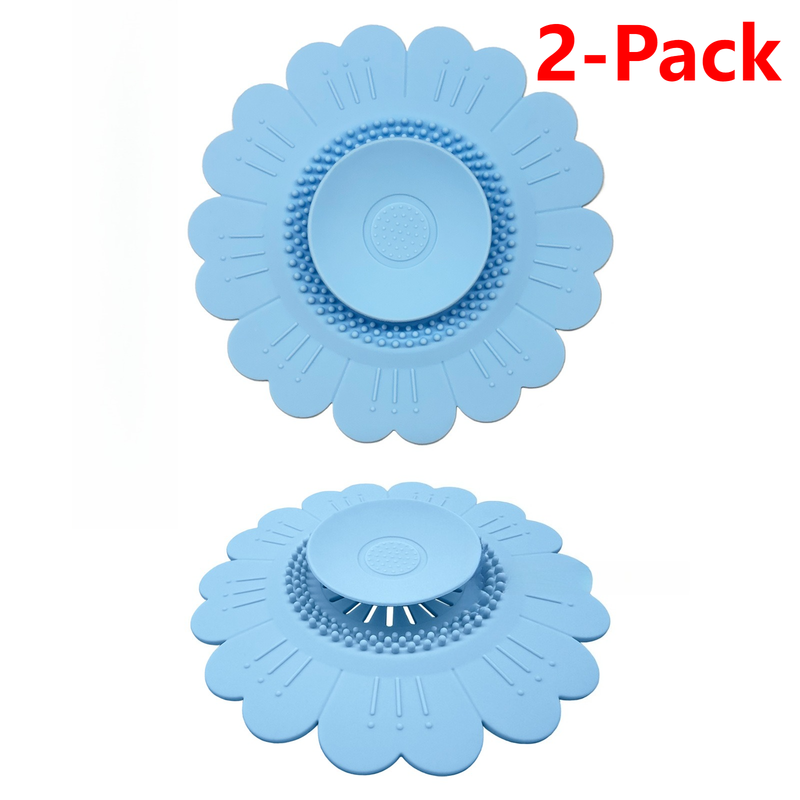 Sunflower Silicone Sink Filter Mat 2-Pack, Anti-Clog Hair, Odor-Proof Drain Cover for Kitchen and Bathroom—Blue - Image 1