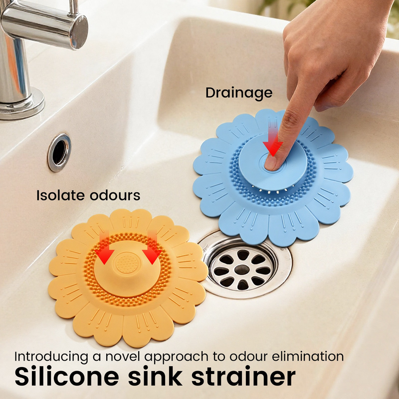Sunflower Silicone Sink Filter Mat 2-Pack, Anti-Clog Hair, Odor-Proof Drain Cover for Kitchen and Bathroom—Blue - Image 2