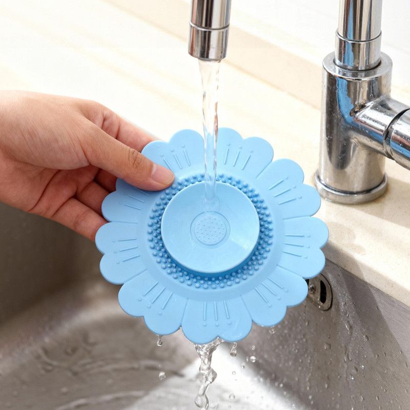 Sunflower Silicone Sink Filter Mat 2-Pack, Anti-Clog Hair, Odor-Proof Drain Cover for Kitchen and Bathroom—Blue - Image 5