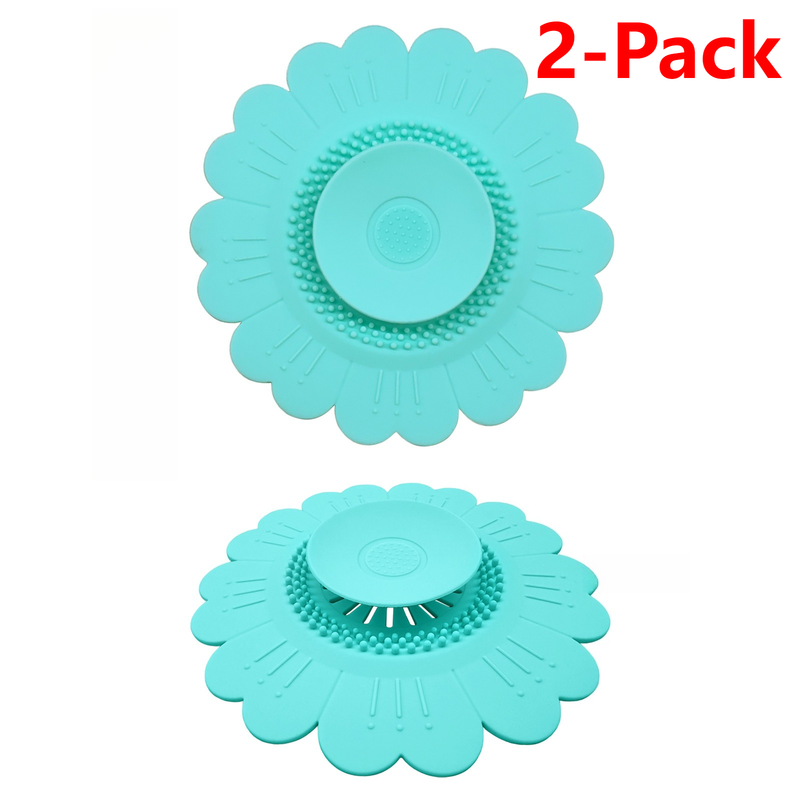 Sunflower Silicone Sink Filter Mat 2-Pack, Anti-Clog Hair, Odor-Proof Drain Cover for Kitchen and Bathroom—Green - Image 1