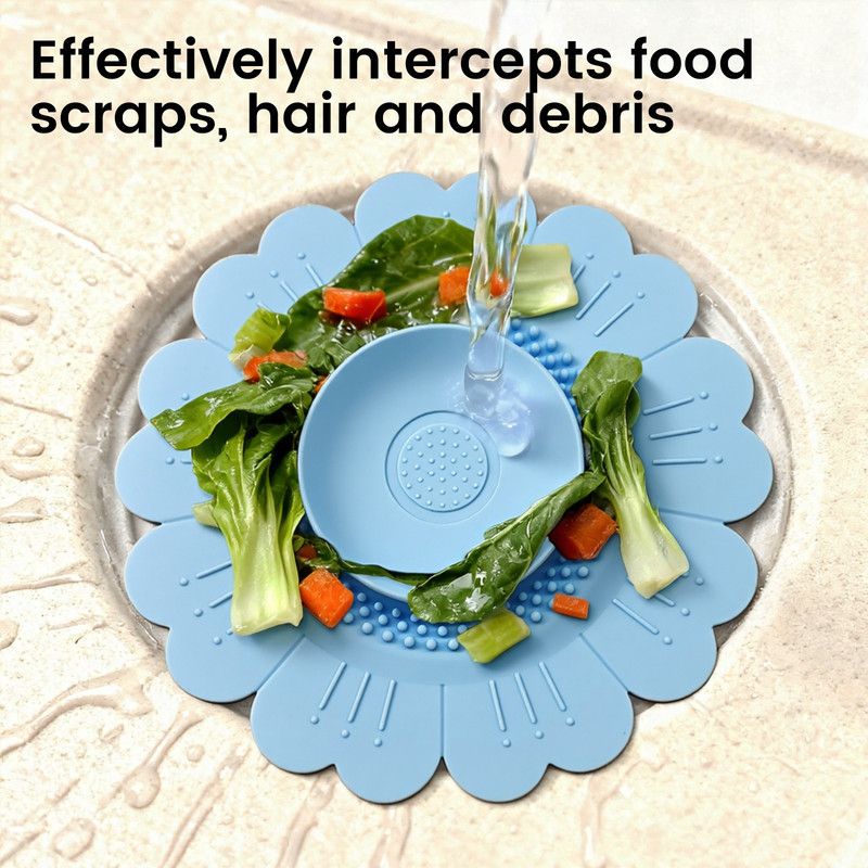 Sunflower Silicone Sink Filter Mat 2-Pack, Anti-Clog Hair, Odor-Proof Drain Cover for Kitchen and Bathroom—Green - Image 3