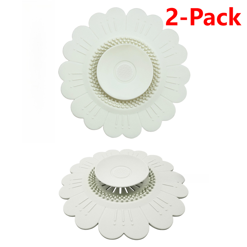 Sunflower Silicone Sink Filter Mat 2-Pack, Anti-Clog Hair, Odor-Proof Drain Cover for Kitchen and Bathroom—White - Image 1
