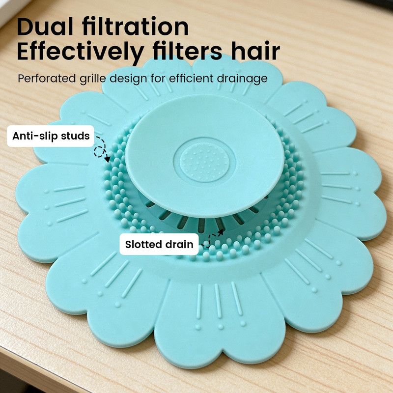 Sunflower Silicone Sink Filter Mat 2-Pack, Anti-Clog Hair, Odor-Proof Drain Cover for Kitchen and Bathroom—White - Image 4