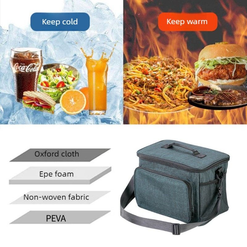 Large Capacity Oxford Cooler Bag, Portable Insulated Lunch Bag for Outdoor Picnics and Office Food Storage—Gray - Image 3