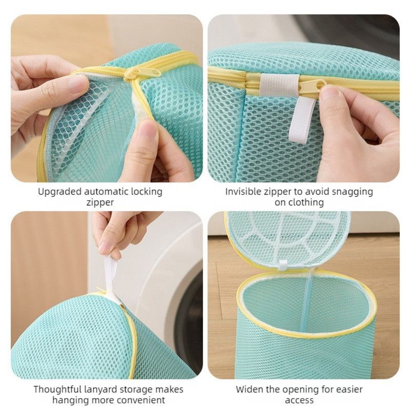 Cylindrical Sandwich Mesh Bra Laundry Bag, Anti-Deformation Underwear Washing Bag — Orange - Image 3