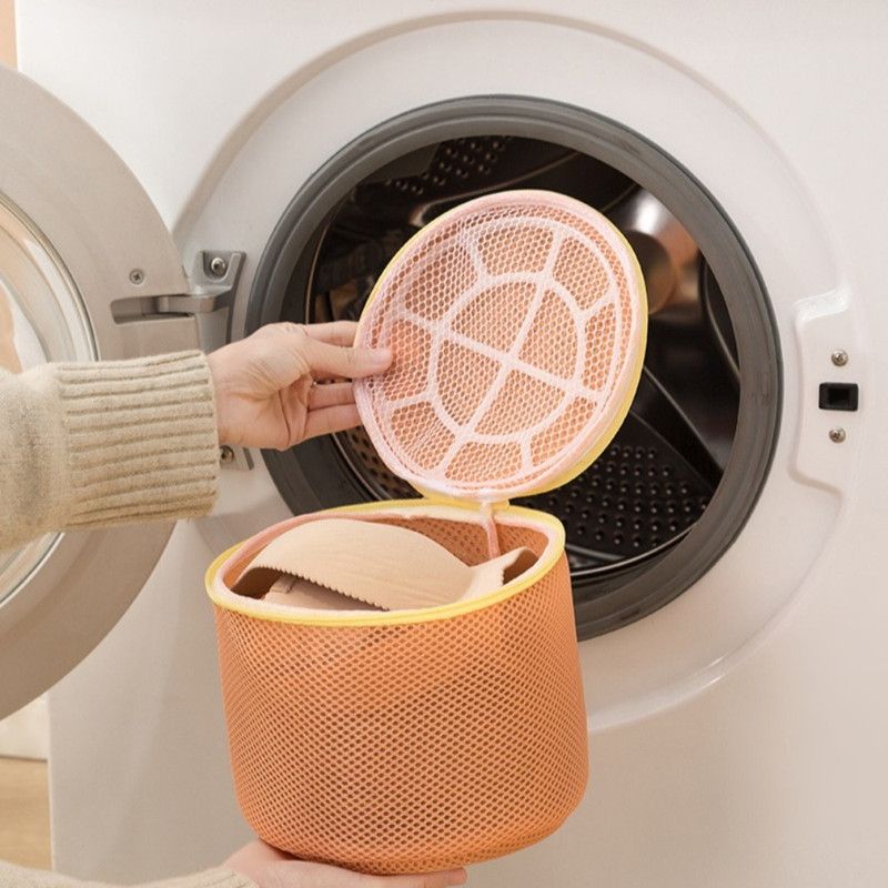 Cylindrical Sandwich Mesh Bra Laundry Bag, Anti-Deformation Underwear Washing Bag — Orange - Image 5