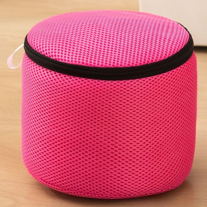 Cylindrical Sandwich Mesh Bra Laundry Bag, Anti-Deformation Underwear Washing Bag — Pink - Image 1