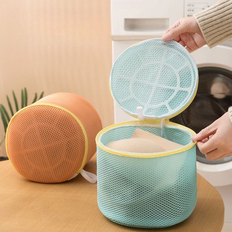 Cylindrical Sandwich Mesh Bra Laundry Bag, Anti-Deformation Underwear Washing Bag — Pink - Image 2