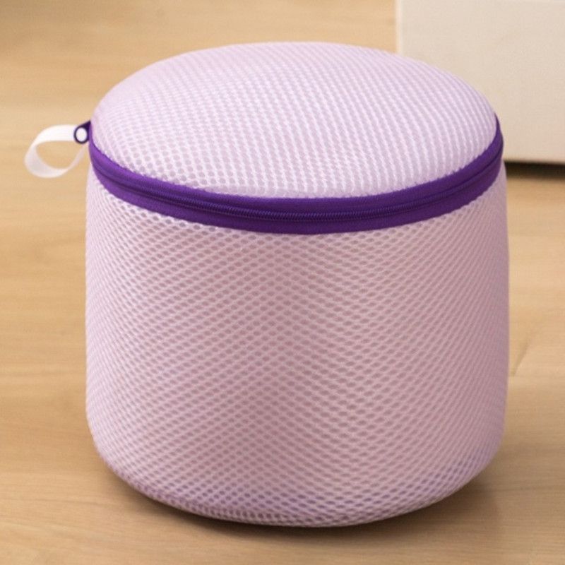 Cylindrical Sandwich Mesh Bra Laundry Bag, Anti-Deformation Underwear Washing Bag — Purple - Image 1