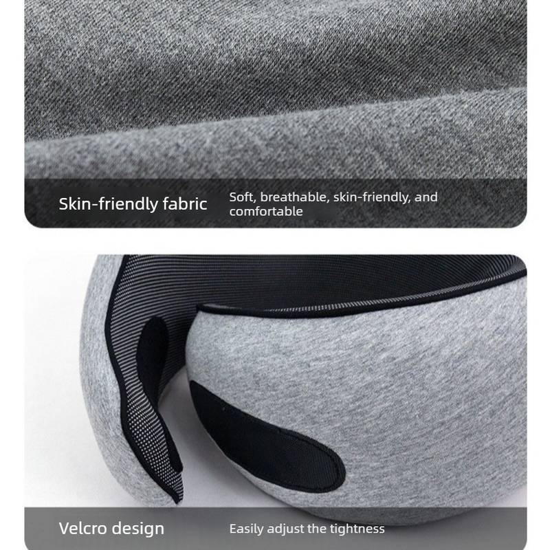 Hooded Memory Foam U-Shaped Travel Pillow, Foldable Light-Blocking for Napping on Planes and Trains—Light Gray - Image 6