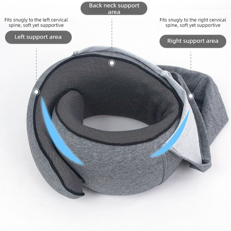 Hooded Memory Foam U-Shaped Travel Pillow, Foldable Light-Blocking for Napping on Planes and Trains—Dark Gray - Image 2