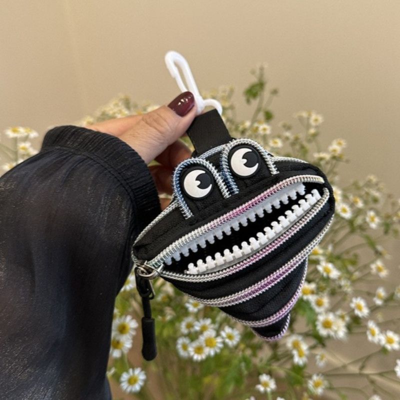 Creative Multi-zip Monster Coin Purse, Earphone and Key Storage Pouch with Detachable Hook—Black - Image 1