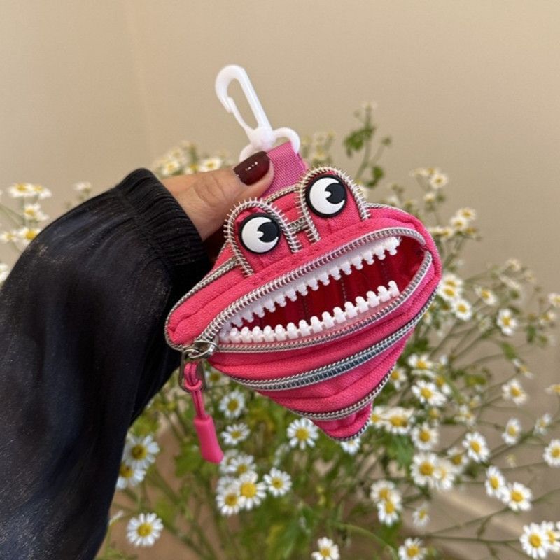 Creative Multi-zip Monster Coin Purse, Earphone and Key Storage Pouch with Detachable Hook—Pink - Image 1