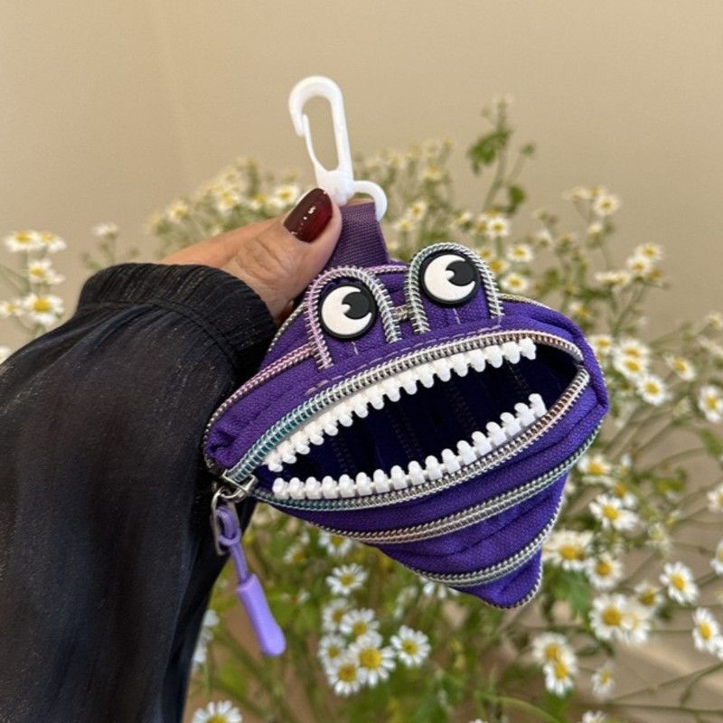 Creative Multi-zip Monster Coin Purse, Earphone and Key Storage Pouch with Detachable Hook - Purple - Image 1