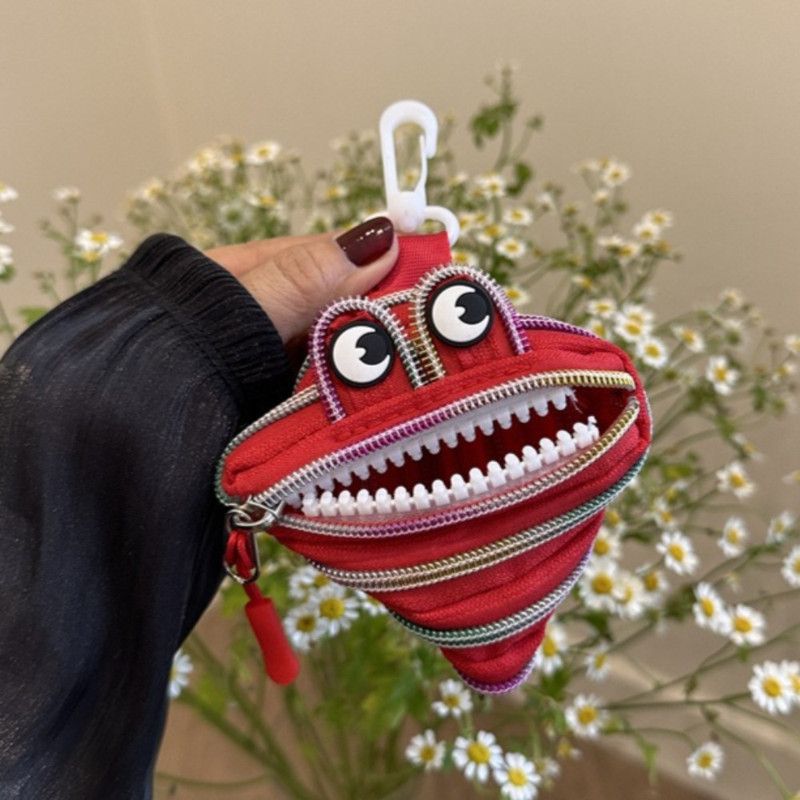 Creative Multi-zip Monster Coin Purse, Earphone and Key Storage Pouch with Detachable Hook - Red - Image 1