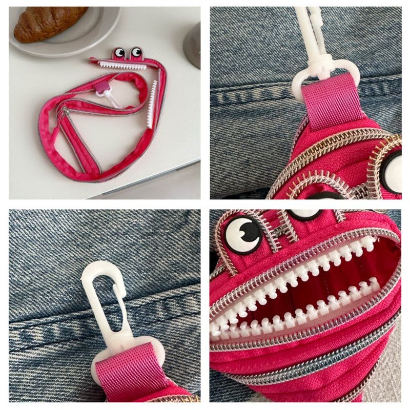 Creative Multi-zip Monster Coin Purse, Earphone and Key Storage Pouch with Detachable Hook - Red - Image 2