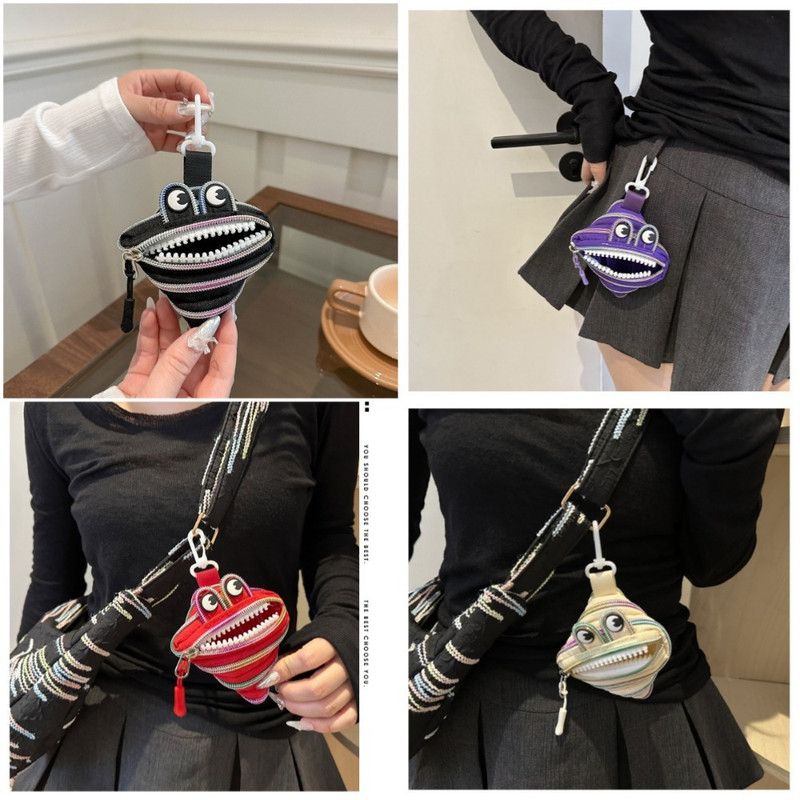 Creative Multi-zip Monster Coin Purse, Earphone and Key Storage Pouch with Detachable Hook - Red - Image 3