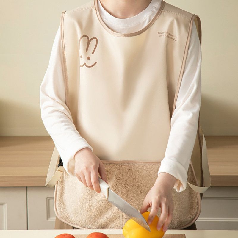 Sleeveless Vest-Style Waterproof and Oil-Resistant Apron, Washable Aprons for Home Kitchens—Beige - Image 2
