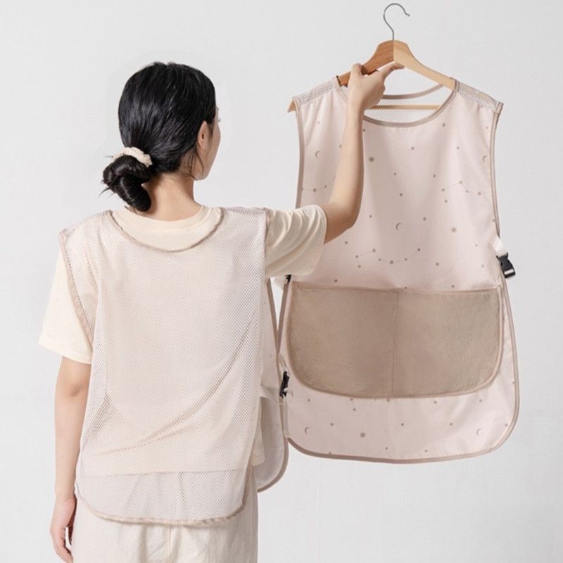 Mesh Breathable Vest-Style Waterproof and Oil-Resistant Apron, Washable Aprons for Home Kitchens—Beige - Image 1