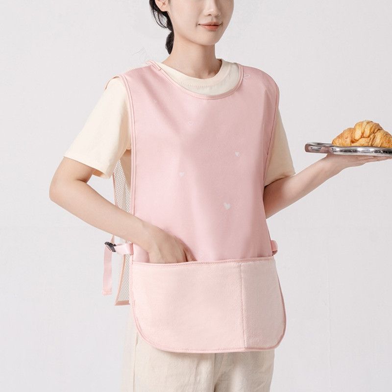 Mesh Breathable Vest-Style Waterproof and Oil-Resistant Apron, Washable Aprons for Home Kitchens—Beige - Image 2