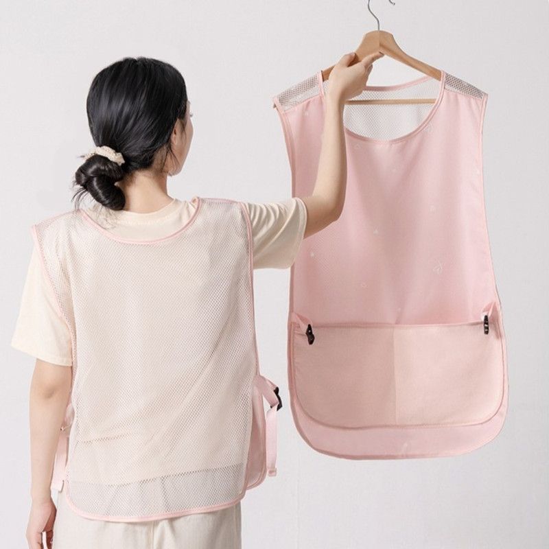 Mesh Breathable Vest-Style Waterproof and Oil-Resistant Apron, Washable Aprons for Home Kitchens—Pink - Image 1
