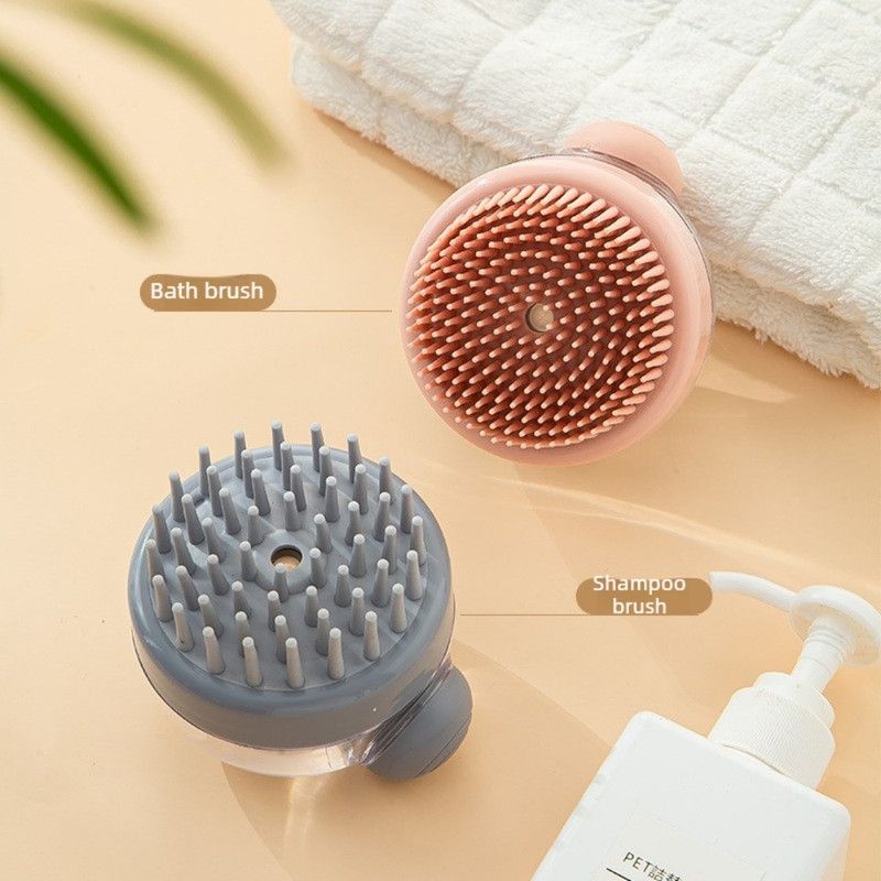 Shampoo & Bath Brush 2-Piece Set, Silicone Scalp Massager Shower Brush, Multi-Purpose for Humans and Pets—Gray - Image 2