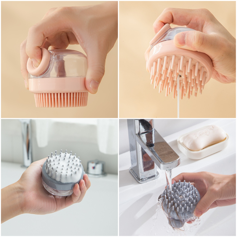 Shampoo & Bath Brush 2-Piece Set, Silicone Scalp Massager Shower Brush, Multi-Purpose for Humans and Pets—Gray - Image 3