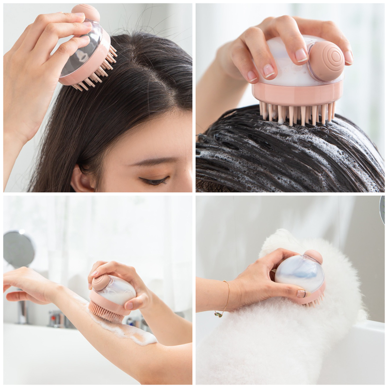 Shampoo & Bath Brush 2-Piece Set, Silicone Scalp Massager Shower Brush, Multi-Purpose for Humans and Pets—Gray - Image 4