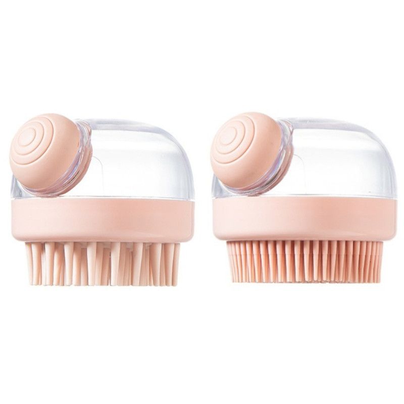 Shampoo & Bath Brush 2-Piece Set, Silicone Scalp Massager Shower Brush, Multi-Purpose for Humans and Pets—Pink - Image 1
