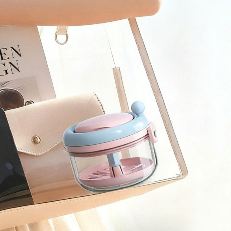 Hand Crank Centrifugal Retainer Cleaning & Storage 2-in-1 Case, Denture and Aligner Cleaner Box with Built-in Mirror—Pink - Image 7