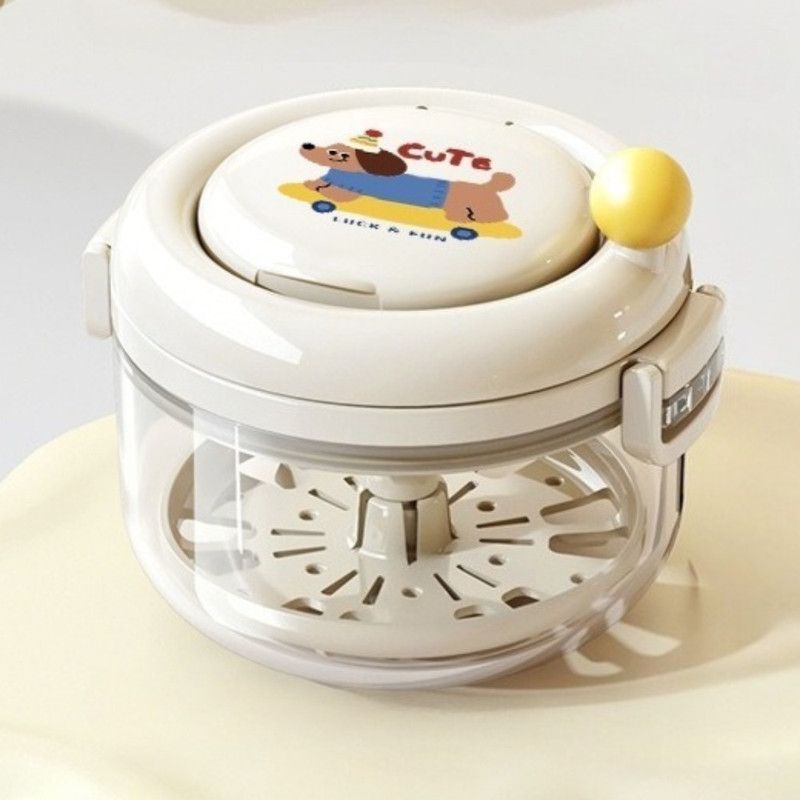 Hand Crank Centrifugal Retainer Cleaning & Storage 2-in-1 Case, Denture and Aligner Cleaner Box with Built-in Mirror—White - Image 1