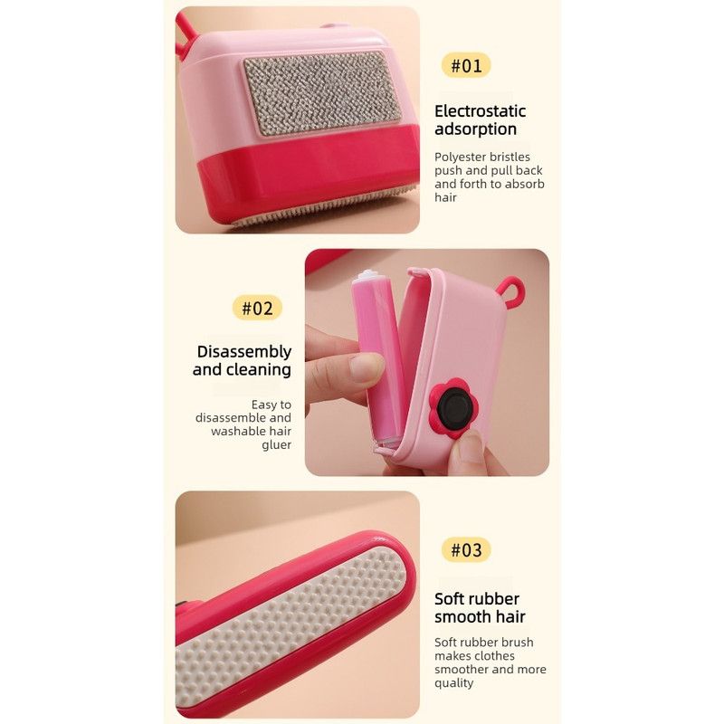 3-in-1 Camera-Shaped Washable Lint Roller, Reusable Portable Pet Hair Remover & Fabric Shaver Brush—Pink - Image 4
