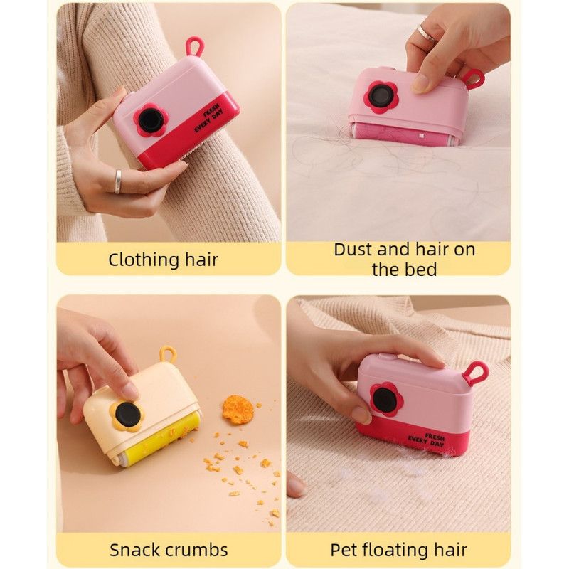 3-in-1 Camera-Shaped Washable Lint Roller, Reusable Portable Pet Hair Remover & Fabric Shaver Brush—Yellow - Image 5