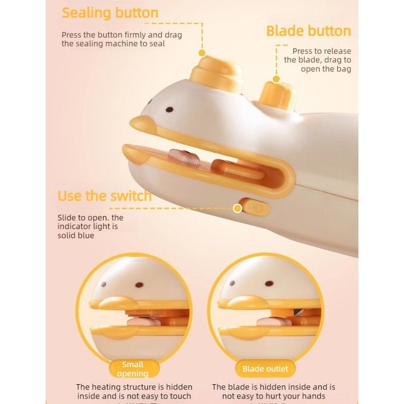 Cute Duck Magnetic Mini Heat Sealer, Rechargeable Portable 2-in-1 Sealer & Cutter For Snack Plastic Bags - Image 2