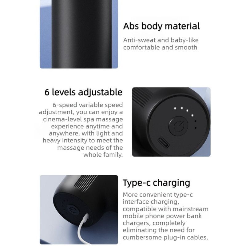 Mini Portable Fascia Gun, 6-Speed Deep Tissue Muscle Massager, Electric Massage Gun for Sports and Home Use - Black - Image 5
