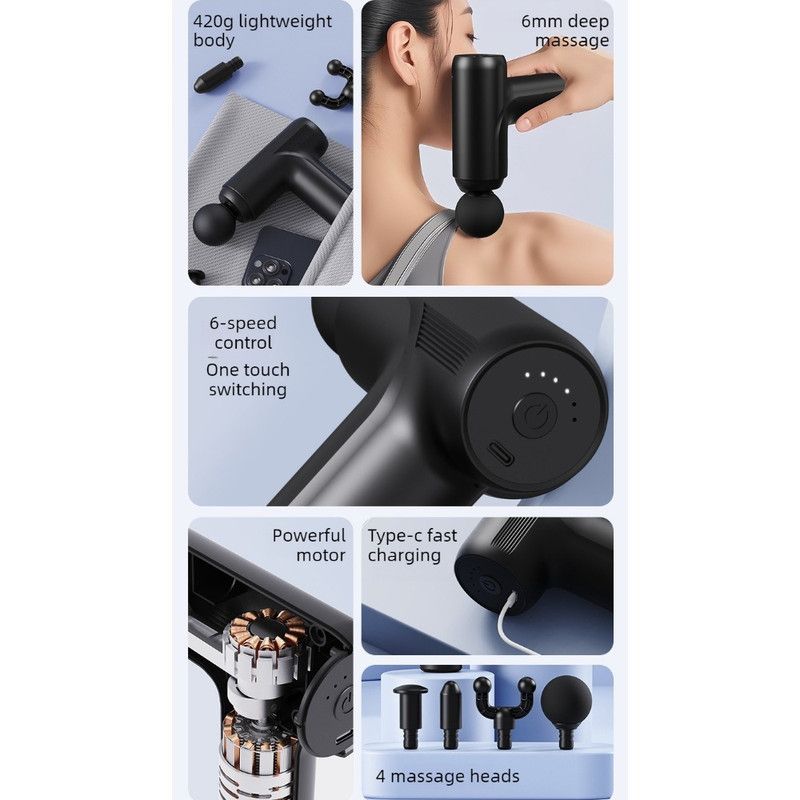 Mini Portable Fascia Gun, 6-Speed Deep Tissue Muscle Massager, Electric Massage Gun for Sports and Home Use—Green - Image 4