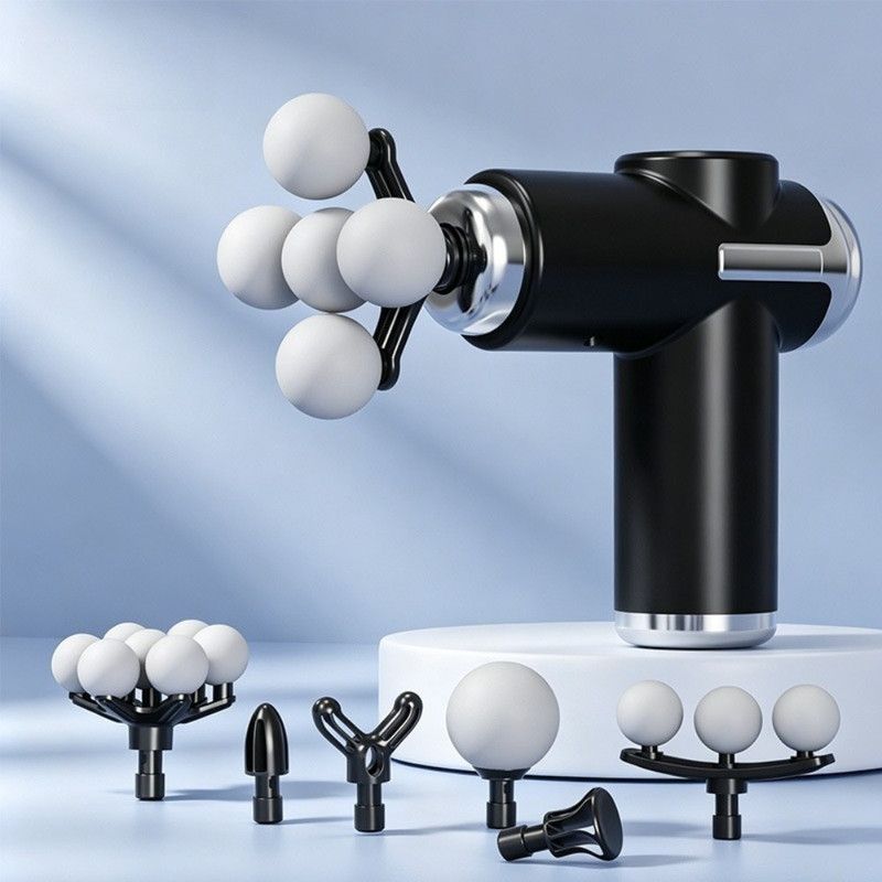 Multi-Head Mini Fascia Gun with 7 Replaceable Massage Heads, Portable Electric Deep Tissue Muscle Massager—Black - Image 1