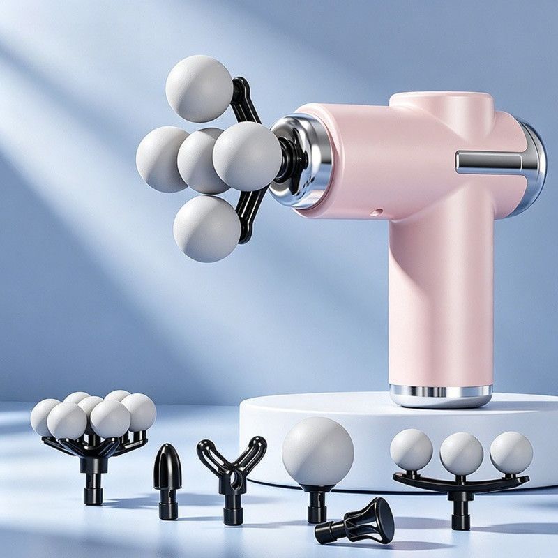 Multi-Head Mini Fascia Gun with 7 Replaceable Massage Heads, Portable Electric Deep Tissue Muscle Massager—Pink - Image 1