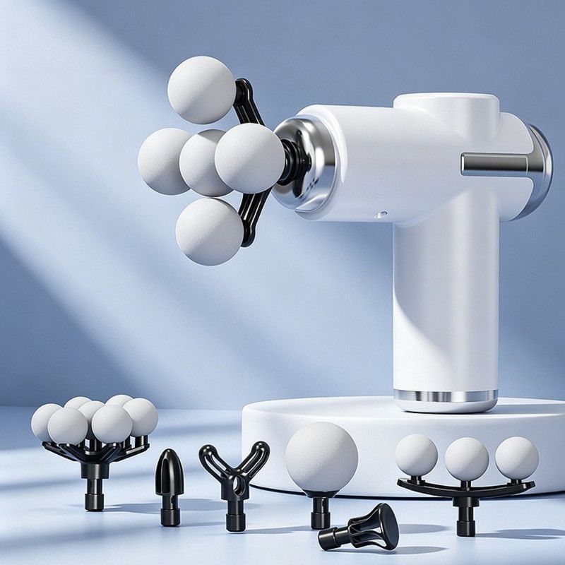 Multi-Head Mini Fascia Gun with 7 Replaceable Massage Heads, Portable Electric Deep Tissue Muscle Massager—White - Image 1
