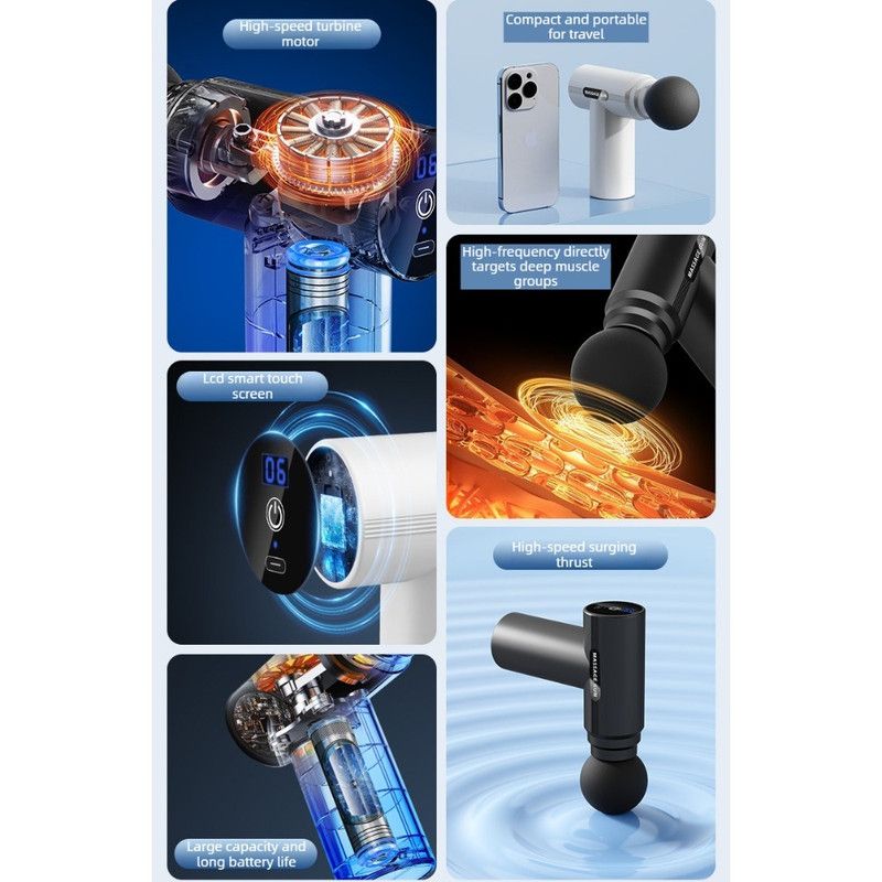 LED Digital Display 6-Speed Mini Fascia Gun, Rechargeable Portable Electric Muscle Massager for Fitness and Neck Relief—Black - Image 3