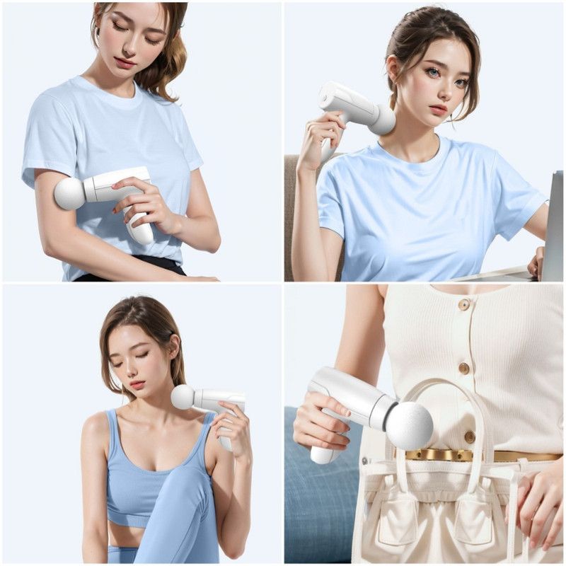 3-Speed Mini Portable Fascia Gun, USB-Rechargeable Low-Noise Muscle Massage Gun for Fitness and Home Use—White - Image 6