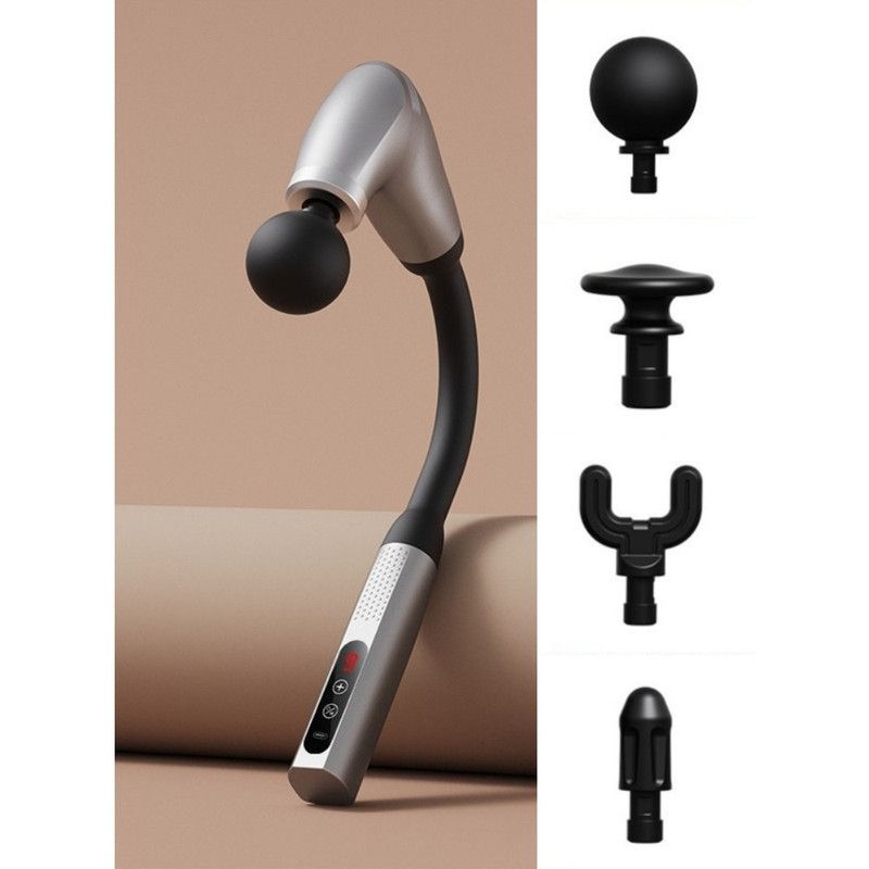 U-Shaped Extended Handle Fascia Gun, 9-Speed Variable Electric Deep Tissue Massager for Back, and Body Relief—Silver - Image 1