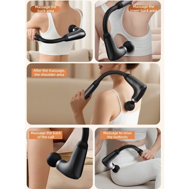 U-Shaped Extended Handle Fascia Gun, 9-Speed Variable Electric Deep Tissue Massager for Back, and Body Relief—Silver - Image 5